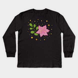 Floral arrangement pink flower with stars and golden sparkles Kids Long Sleeve T-Shirt